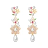 S925 Silver needle micro-set Zircon small Garden Pearl Flower earrings, long tassel full diamond set earrings wholesale Item Picture